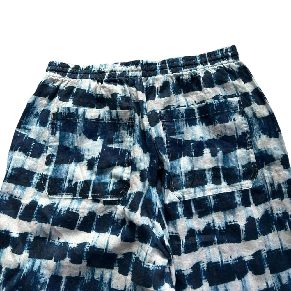 Banana Republic 100% LINEN WIDE LEG ANKLE PANT NWT Blue Shibori size L Coastal